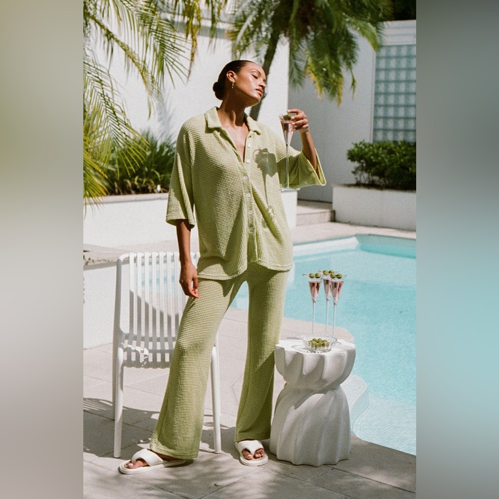 SABO SKIRT Green Kai Top Button Down Beach Pool Coverup Knit Shirt